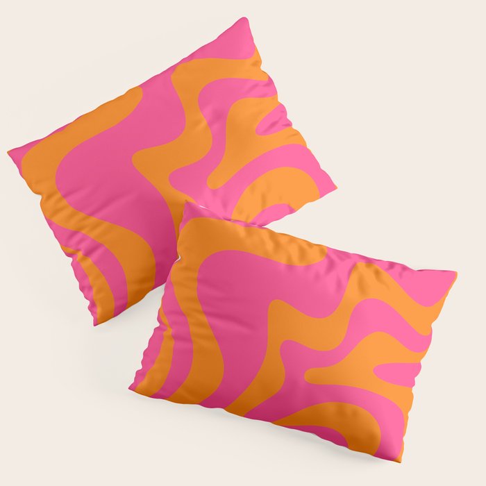 Retro Liquid Swirl Abstract Pattern Hot Pink & Orange Pillow Sham Gallery Image 3