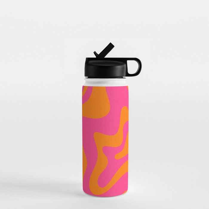 Retro Liquid Swirl Abstract Pattern Hot Pink & Orange Water Bottle Gallery Image 1