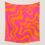 Retro Liquid Swirl Abstract Pattern Hot Pink & Orange Wall Tapestry Gallery Image 4