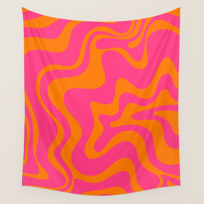 Retro Liquid Swirl Abstract Pattern Hot Pink & Orange Wall Tapestry Gallery Image 4