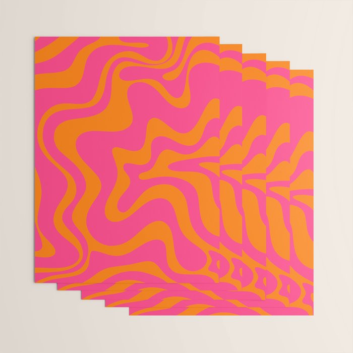 Retro Liquid Swirl Abstract Pattern Hot Pink & Orange Wrapping Paper Gallery Image 3