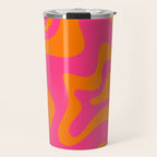 Retro Liquid Swirl Abstract Pattern Hot Pink & Orange Travel Mug Gallery Image 1