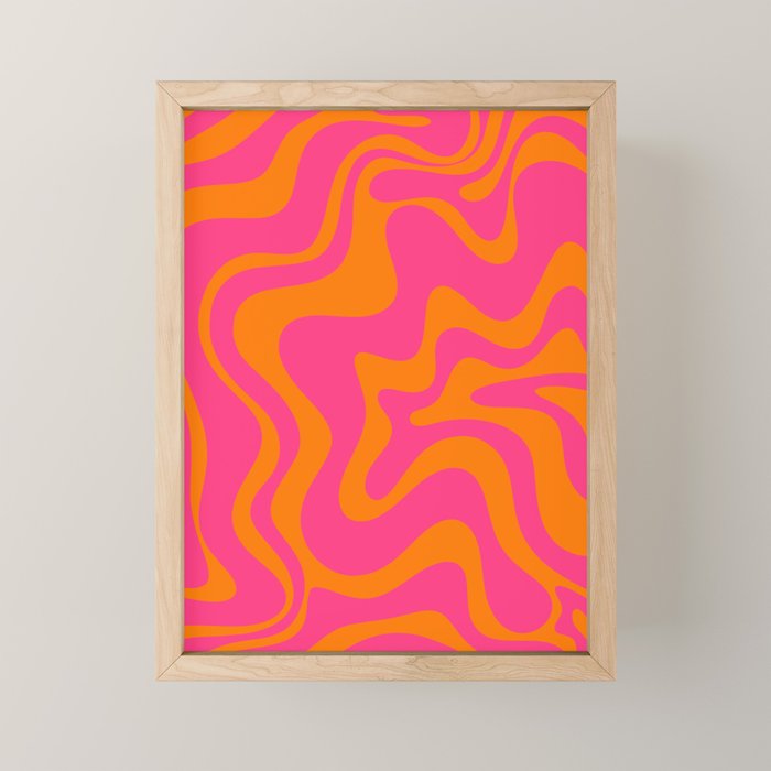 Retro Liquid Swirl Abstract Pattern Hot Pink & Orange Mini Art Print Gallery Image 1