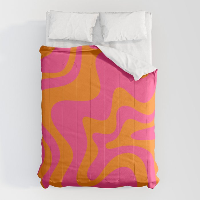 Retro Liquid Swirl Abstract Pattern Hot Pink & Orange Comforter Gallery Image 1