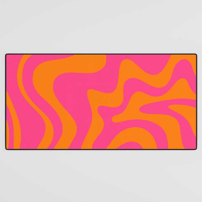 Retro Liquid Swirl Abstract Pattern Hot Pink & Orange Desk Mat Gallery Image 3