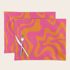 Retro Liquid Swirl Abstract Pattern Hot Pink & Orange Placemat Gallery Image 1