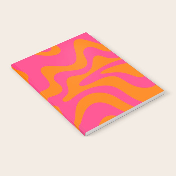 Retro Liquid Swirl Abstract Pattern Hot Pink & Orange Notebook Gallery Image 2