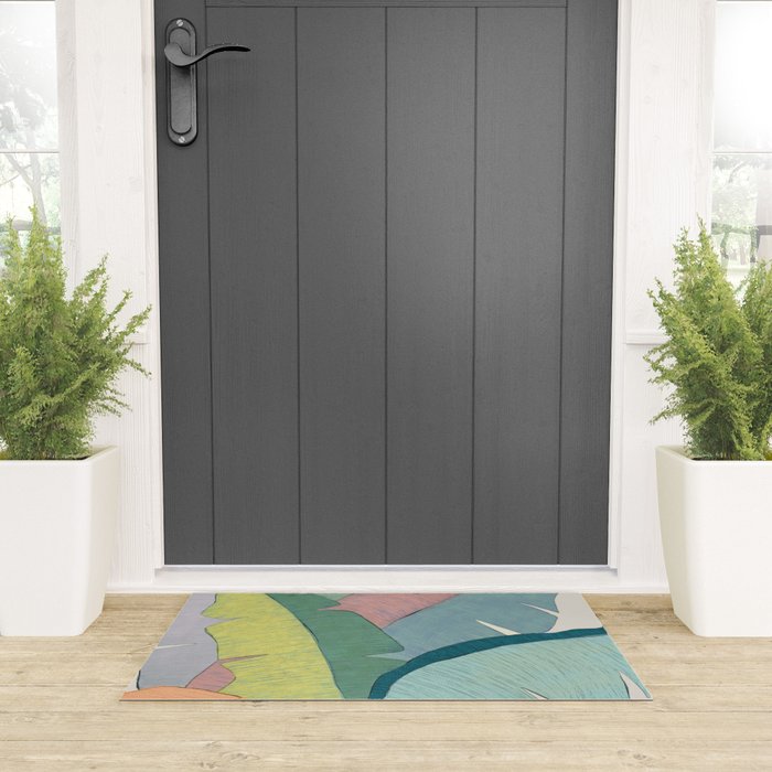 Banana leaves pastel colors Welcome Mat Gallery Image 3