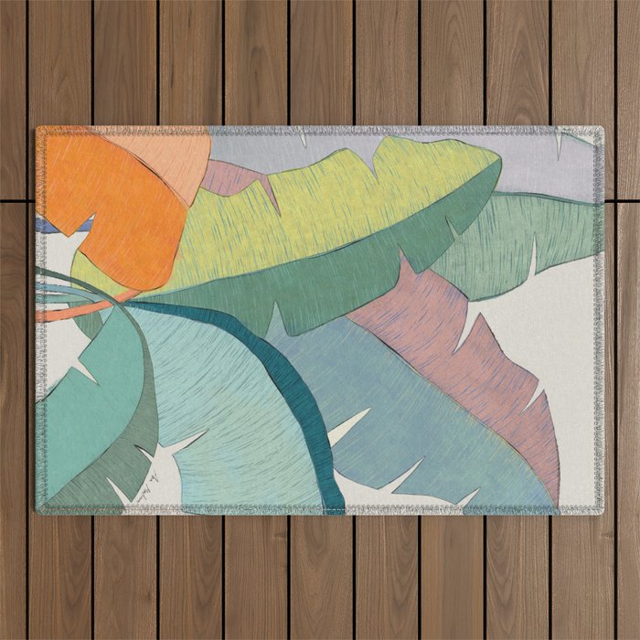 Banana leaves pastel colors Outdoor Rug Gallery Image 1