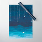 Falling stars, blue, sailboat, ocean Wrapping Paper Gallery Image 1