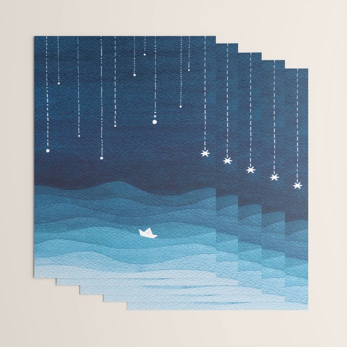 Falling stars, blue, sailboat, ocean Wrapping Paper Gallery Image 3
