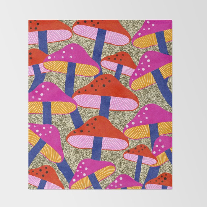 Red and Pink Mushroom print - Amsterdam Market Throw Blanket Gallery Image 2