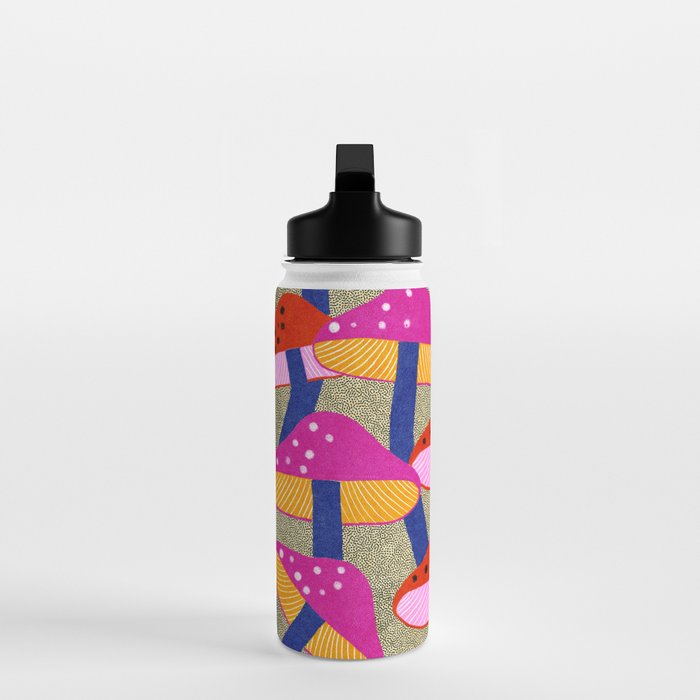 Red and Pink Mushroom print - Amsterdam Market Water Bottle Gallery Image 3