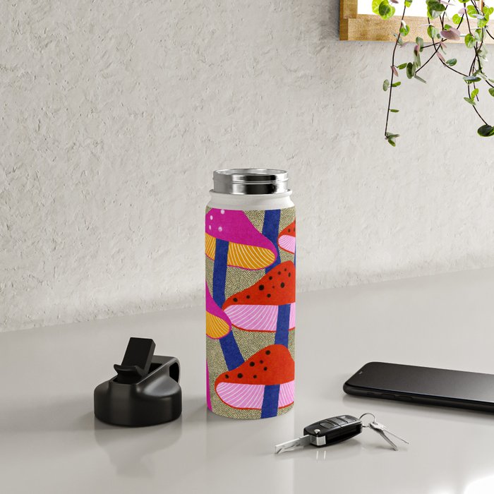 Red and Pink Mushroom print - Amsterdam Market Water Bottle Gallery Image 4
