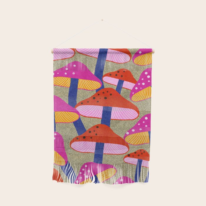 Red and Pink Mushroom print - Amsterdam Market Wall Hanging Gallery Image 1
