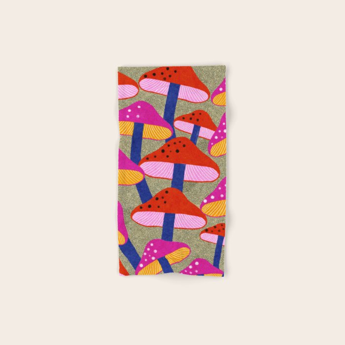 Red and Pink Mushroom print - Amsterdam Market Bath Towel Gallery Image 1