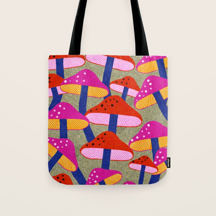 Red and Pink Mushroom print - Amsterdam Market Tote Bag Gallery Image 1