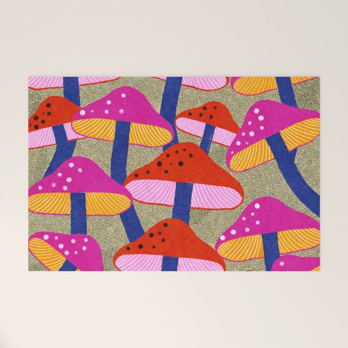 Red and Pink Mushroom print - Amsterdam Market Welcome Mat Gallery Image 1