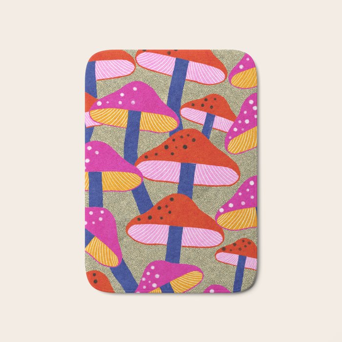 Red and Pink Mushroom print - Amsterdam Market Bath Mat Gallery Image 1