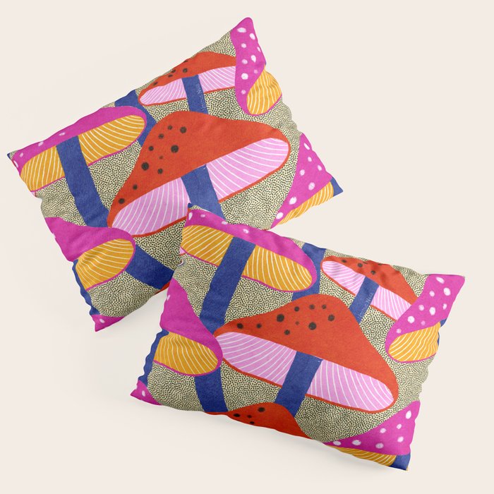 Red and Pink Mushroom print - Amsterdam Market Pillow Sham Gallery Image 1