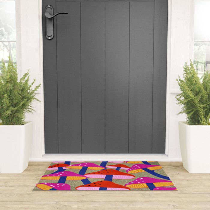 Red and Pink Mushroom print - Amsterdam Market Welcome Mat Gallery Image 3