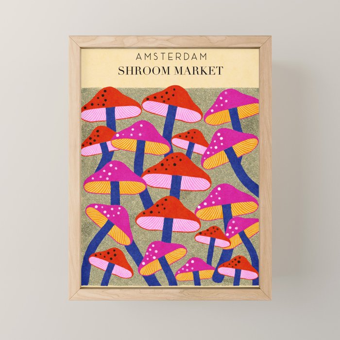 Red and Pink Mushroom print - Amsterdam Market Mini Art Print