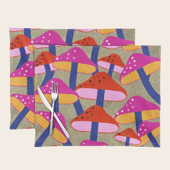 Red and Pink Mushroom print - Amsterdam Market Placemat Gallery Image 1