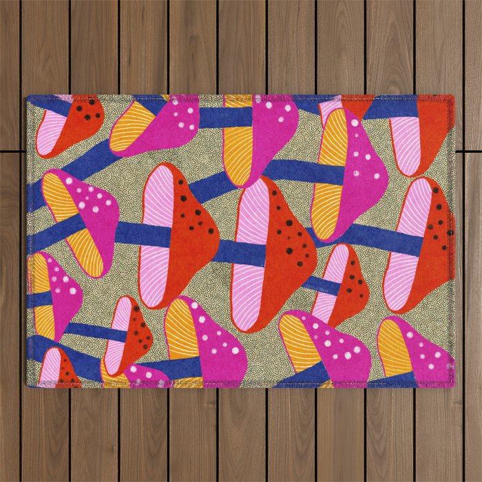 Red and Pink Mushroom print - Amsterdam Market Outdoor Rug Gallery Image 1