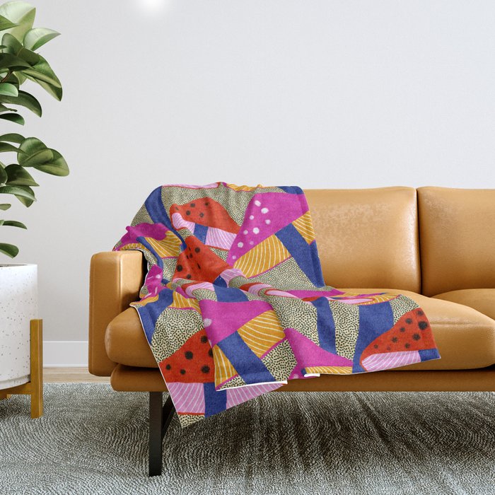 Red and Pink Mushroom print - Amsterdam Market Throw Blanket Gallery Image 1