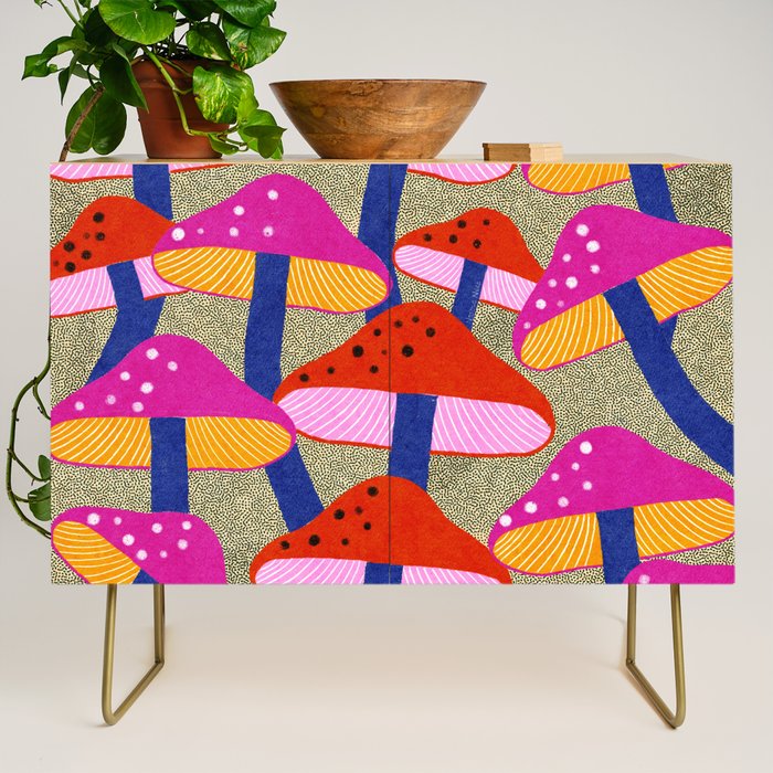 Red and Pink Mushroom print - Amsterdam Market Credenza Gallery Image 1
