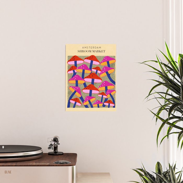 Red and Pink Mushroom print - Amsterdam Market Poster Gallery Image 2