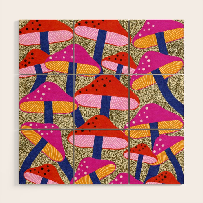 Red and Pink Mushroom print - Amsterdam Market Wood Wall Art Gallery Image 1