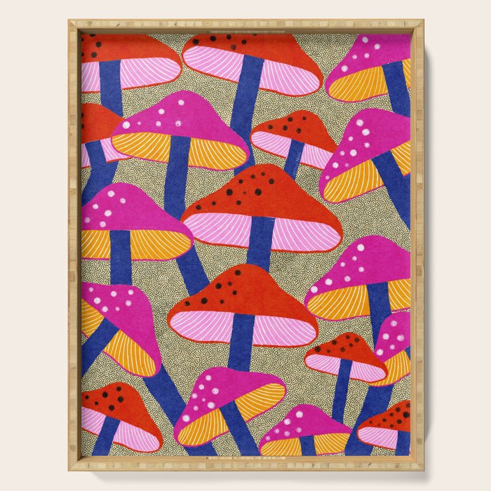 Red and Pink Mushroom print - Amsterdam Market Serving Tray Gallery Image 1