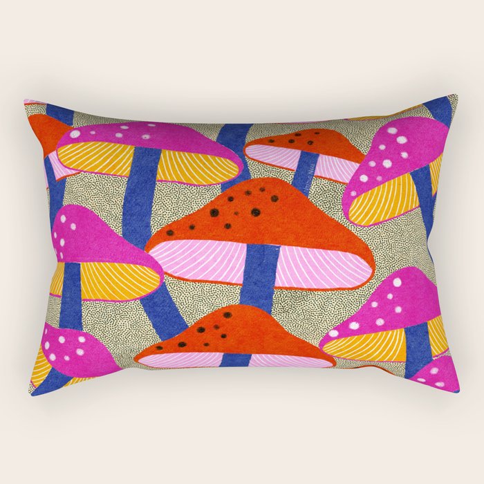 Red and Pink Mushroom print - Amsterdam Market Rectangular Pillow Gallery Image 1