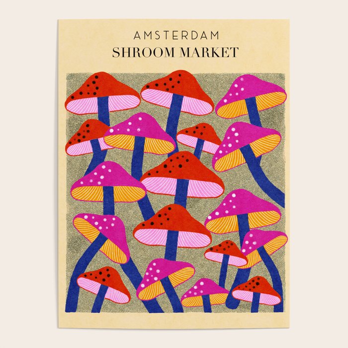 Red and Pink Mushroom print - Amsterdam Market Poster Gallery Image 1