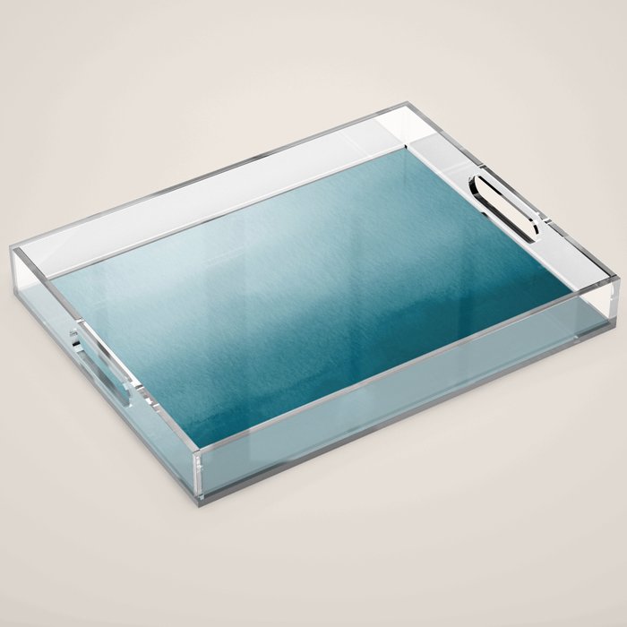 Tropical Dark Teal Inspired by Sherwin Williams 2020 Trending Color Oceanside SW6496 Watercolor Ombre Gradient Blend Abstract Art Acrylic Tray Gallery Image 1