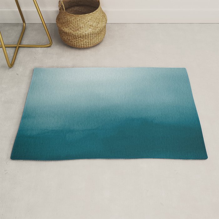Tropical Dark Teal Inspired by Sherwin Williams 2020 Trending Color Oceanside SW6496 Watercolor Ombre Gradient Blend Abstract Art Rug Gallery Image 1
