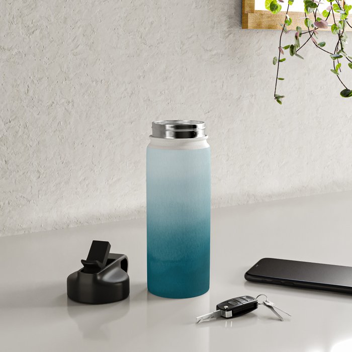Tropical Dark Teal Inspired by Sherwin Williams 2020 Trending Color Oceanside SW6496 Watercolor Ombre Gradient Blend Abstract Art Water Bottle Gallery Image 4