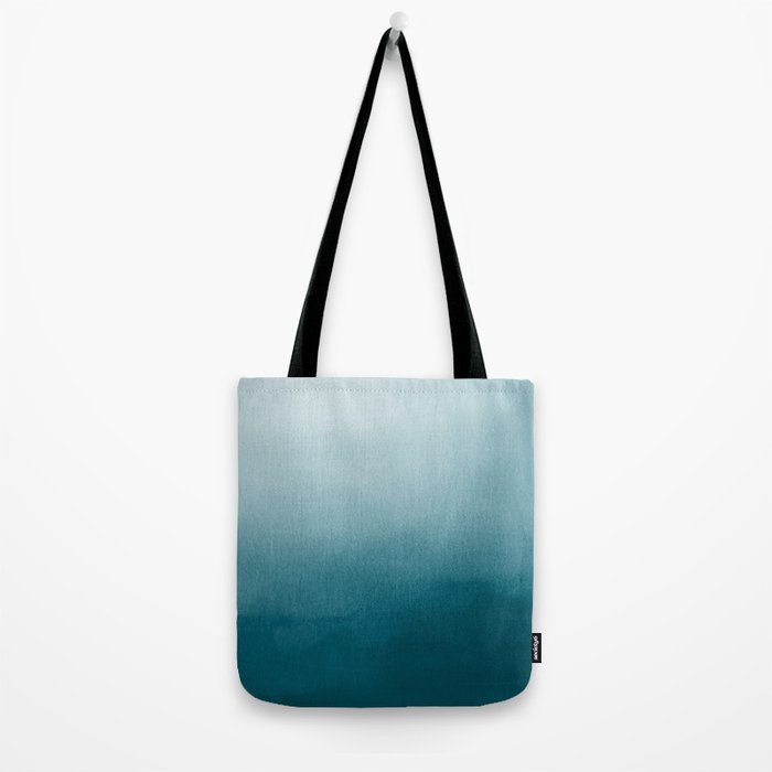 Tropical Dark Teal Inspired by Sherwin Williams 2020 Trending Color Oceanside SW6496 Watercolor Ombre Gradient Blend Abstract Art Tote Bag Gallery Image 2