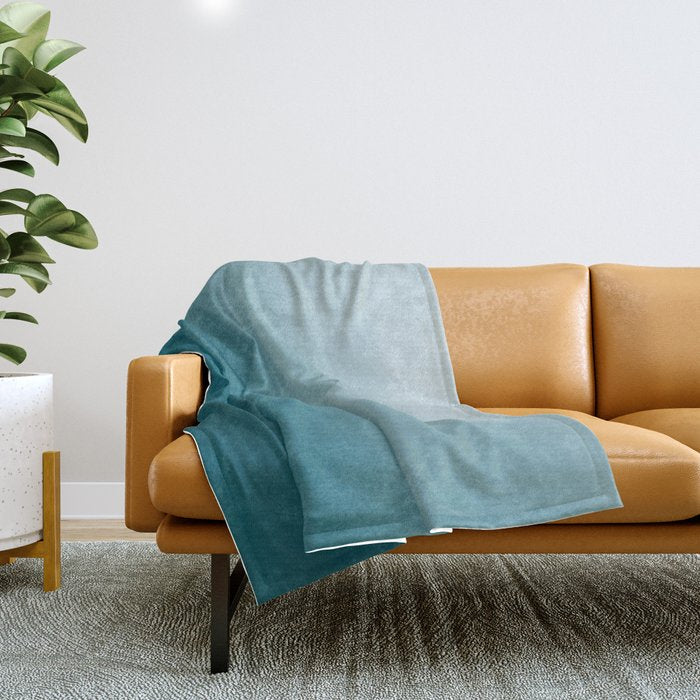 Tropical Dark Teal Inspired by Sherwin Williams 2020 Trending Color Oceanside SW6496 Watercolor Ombre Gradient Blend Abstract Art Throw Blanket Gallery Image 1