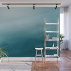 Tropical Dark Teal Inspired by Sherwin Williams 2020 Trending Color Oceanside SW6496 Watercolor Ombre Gradient Blend Abstract Art Wall Mural Gallery Image 1