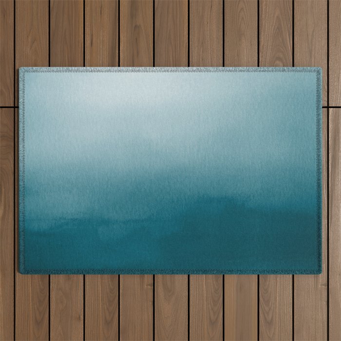 Tropical Dark Teal Inspired by Sherwin Williams 2020 Trending Color Oceanside SW6496 Watercolor Ombre Gradient Blend Abstract Art Outdoor Rug Gallery Image 1