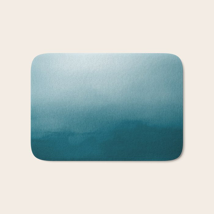 Tropical Dark Teal Inspired by Sherwin Williams 2020 Trending Color Oceanside SW6496 Watercolor Ombre Gradient Blend Abstract Art Bath Mat Gallery Image 1