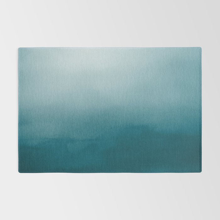 Tropical Dark Teal Inspired by Sherwin Williams 2020 Trending Color Oceanside SW6496 Watercolor Ombre Gradient Blend Abstract Art Rug Gallery Image 2