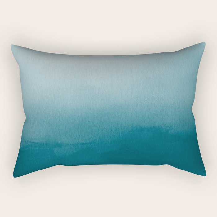 Tropical Dark Teal Inspired by Sherwin Williams 2020 Trending Color Oceanside SW6496 Watercolor Ombre Gradient Blend Abstract Art Rectangular Pillow Gallery Image 1