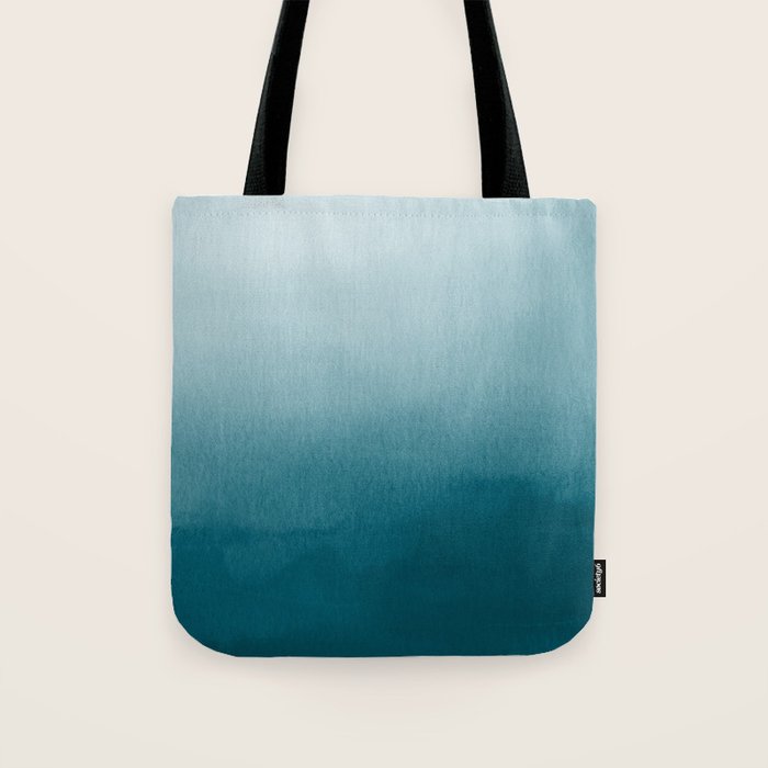 Tropical Dark Teal Inspired by Sherwin Williams 2020 Trending Color Oceanside SW6496 Watercolor Ombre Gradient Blend Abstract Art Tote Bag Gallery Image 1