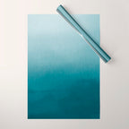 Tropical Dark Teal Inspired by Sherwin Williams 2020 Trending Color Oceanside SW6496 Watercolor Ombre Gradient Blend Abstract Art Wrapping Paper Gallery Image 1