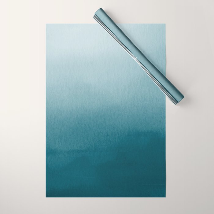 Tropical Dark Teal Inspired by Sherwin Williams 2020 Trending Color Oceanside SW6496 Watercolor Ombre Gradient Blend Abstract Art Wrapping Paper Gallery Image 1