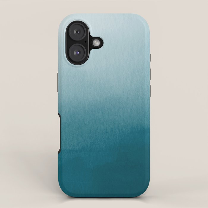 Tropical Dark Teal Inspired by Sherwin Williams 2020 Trending Color Oceanside SW6496 Watercolor Ombre Gradient Blend Abstract Art iPhone Case Gallery Image 1