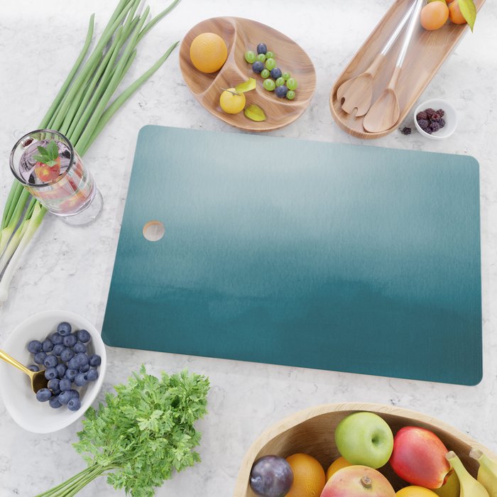 Tropical Dark Teal Inspired by Sherwin Williams 2020 Trending Color Oceanside SW6496 Watercolor Ombre Gradient Blend Abstract Art Cutting Board Gallery Image 2